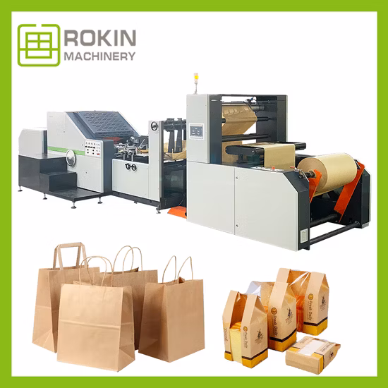 Full Auto Kraft Paper Bag Machinery Rokin Brand Paper Kraft Bag Making Machine Shopping Bag Machine Shopping Paper Bag Machine