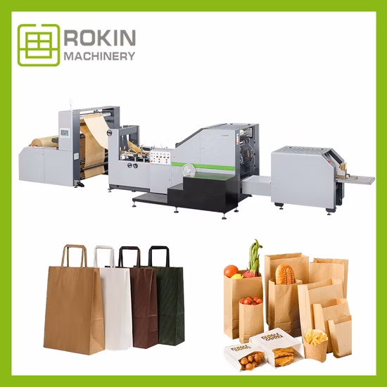 Full Auto Kraft Paper Bag Machinery Rokin Brand Paper Kraft Bag Making Machine Shopping Bag Machine Shopping Paper Bag Machine