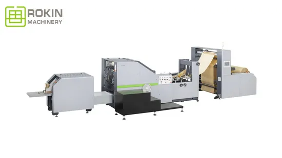 Full Auto Kraft Paper Bag Machinery Rokin Brand Paper Kraft Bag Making Machine Shopping Bag Machine Shopping Paper Bag Machine
